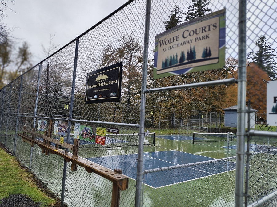 The Wolfe Courts pickleball courts at Hathaway Park in Washougal are pictured on Oct. 31, 2024. (Doug Flanagan/Post-Record)