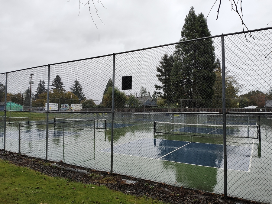 The pickleball courts at Hathaway Park in Washougal sit empty on Oct. 31, 2024, six days after a theft at the courts. (Doug Flanagan/Post-Record)