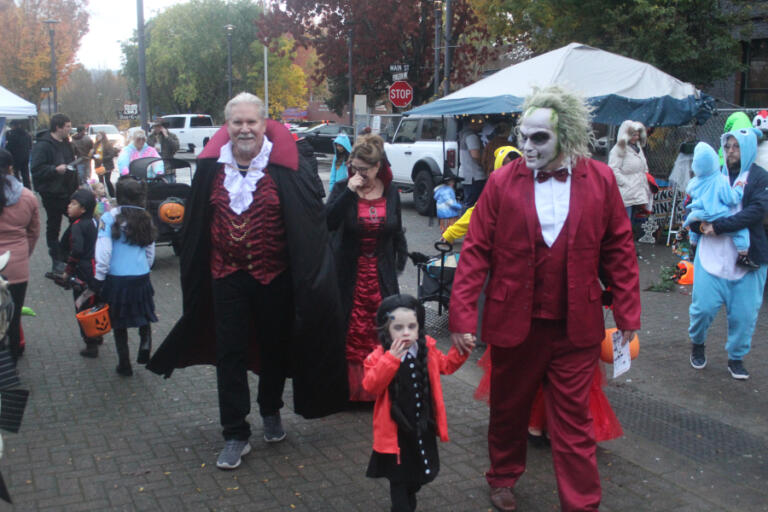 Costumed event-goers gather in downtown Washougal during the second annual &ldquo;Washougal Trick or Treat on Main Street&rdquo; event, Thursday, Oct. 31, 2024. (Photos by Doug Flanagan/Post-Record)