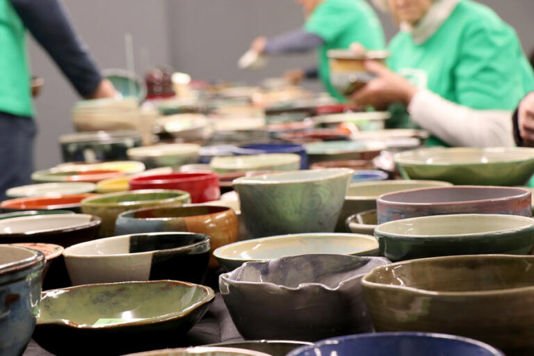 Bowls sit on a table during the Empty Bowls Camas Event, held at the AWPPW Local 5 building in Camas on Sept.