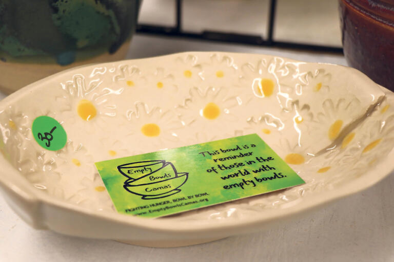 A bowl sits on a table during the Empty Bowls Camas event, held at the AWPPW Local 5 building in Camas, Sept.