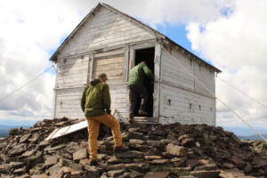 Chuck Manning and Pete Kitts enter Northwest Lookout Tower. (Photo courtesy of Zeke Lloyd)