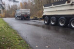 Trucks drive up Southeast 356th Avenue in Washougal on Nov. 20 2024. (Contributed photo courtesy of Rachel Grice)