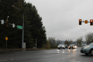 Vehicles travel through the intersection of Northeast 13th Street and Northeast Friberg-Strunk Street in Camas, Dec. 12, 2024. (Kelly Moyer/Post-Record)