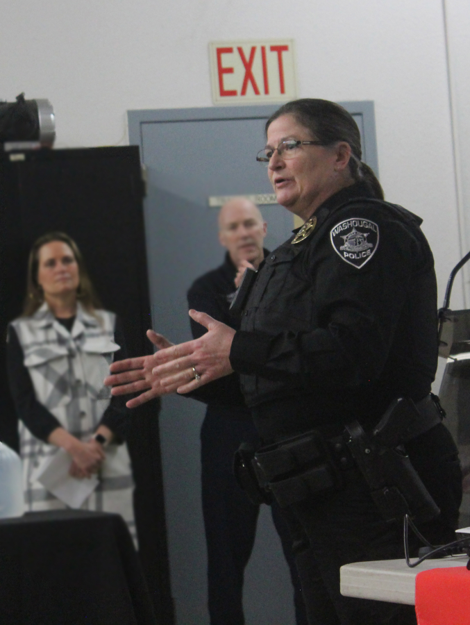 Doug Flanagan/Post-Record 
 Washougal Police Chief Wendi Steinbronn talks during an open house at Camas-Washougal Fire Station 43 in Washougal on Feb. 22, 2024.