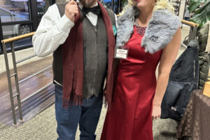 Robert Barber (left) and Anne McCranie dress in “Clue” costumes for the Downtown Camas Association’s annual “Clue” themed First Friday event on Jan. 5, 2024. (Contributed photo courtesy of the DCA)