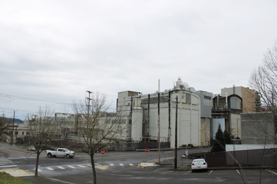 The Georgia-Pacific paper mill is pictured from a public parking lot in downtown Camas on March 11, 2024. (Post-Record files)